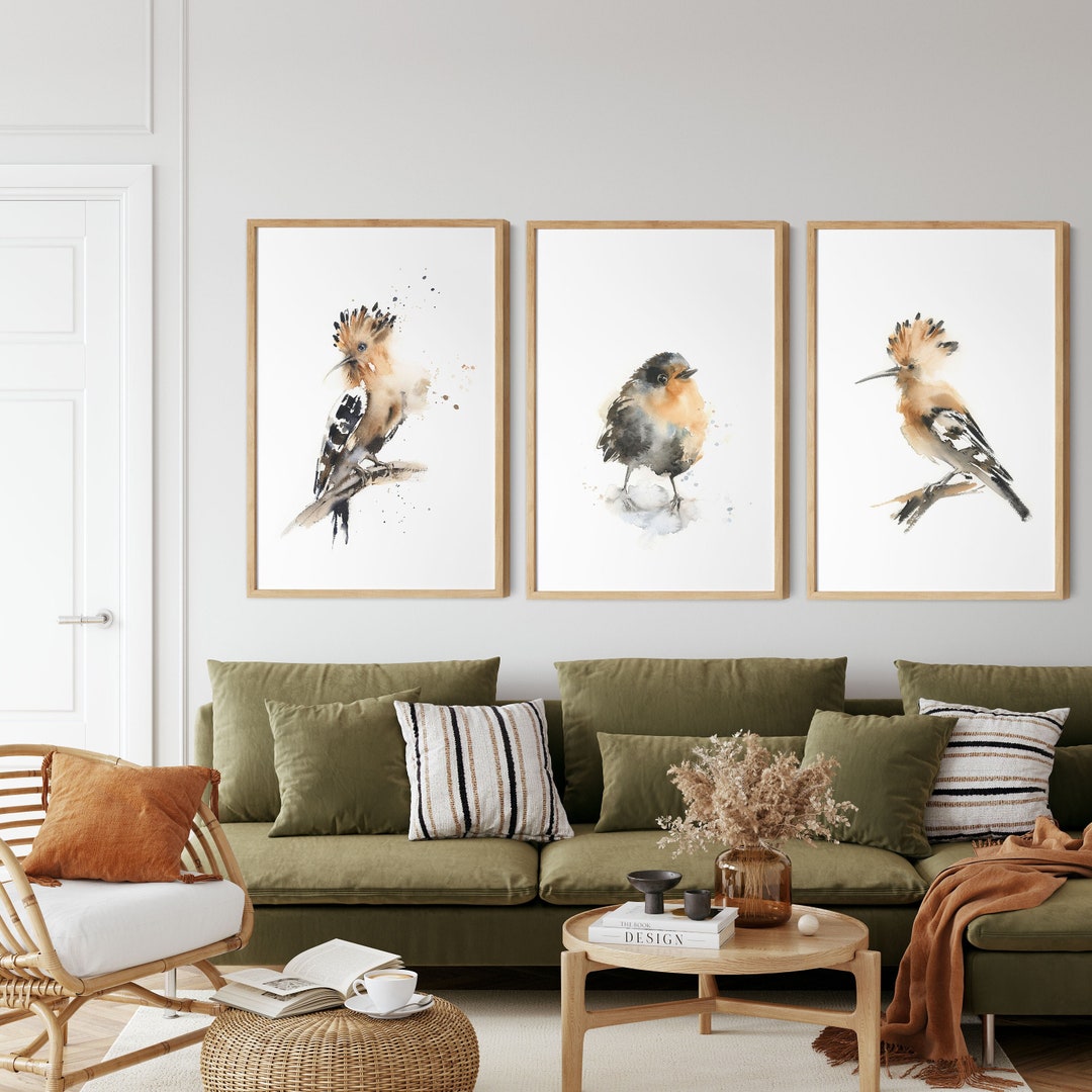 Watercolor Hoopoe Painting and Robin Bird Watercolor Art Prints Set of