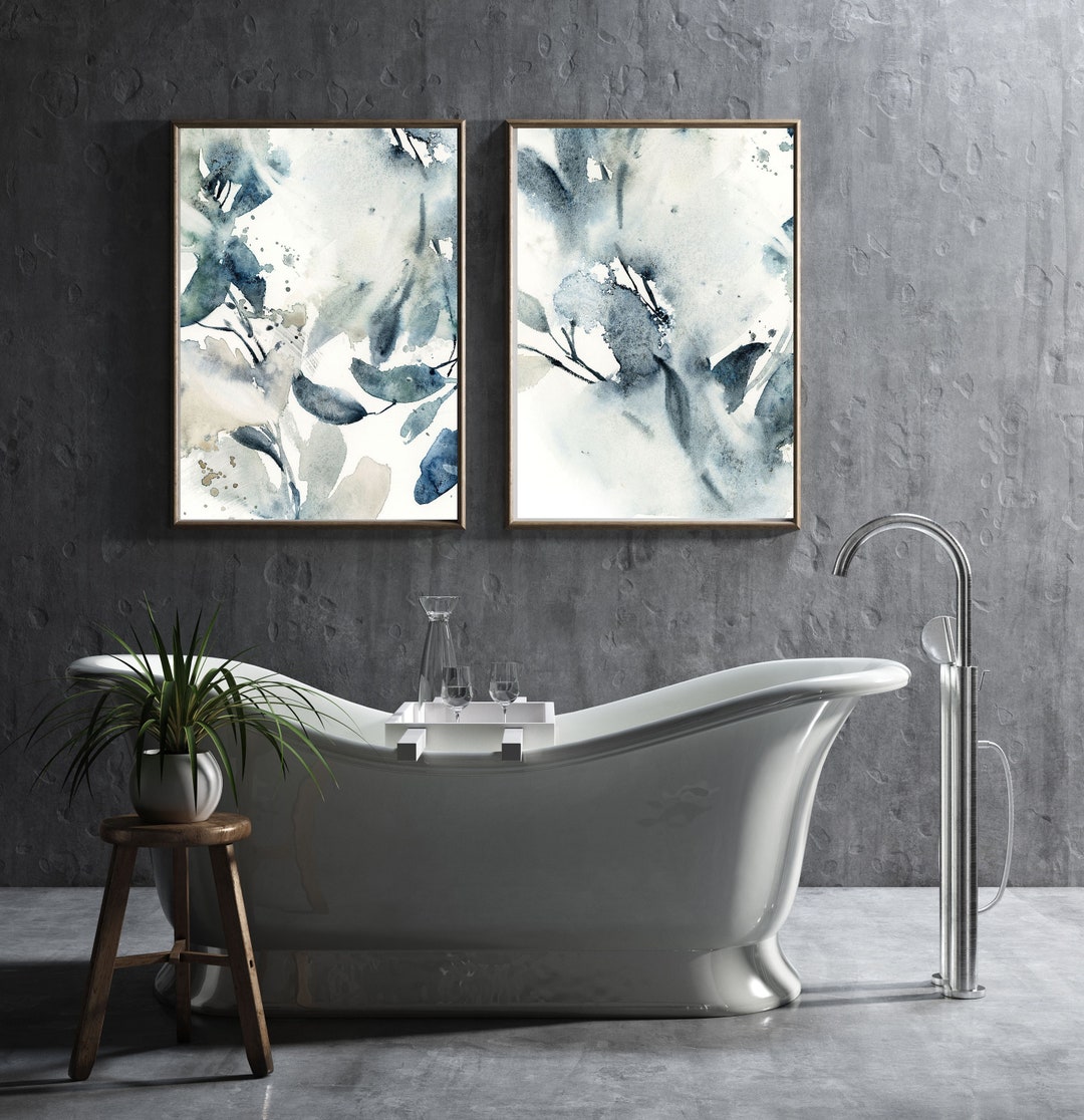 Blue Wall Art, Abstract 2 Art Prints, Bathroom Prints Set of 2 ...