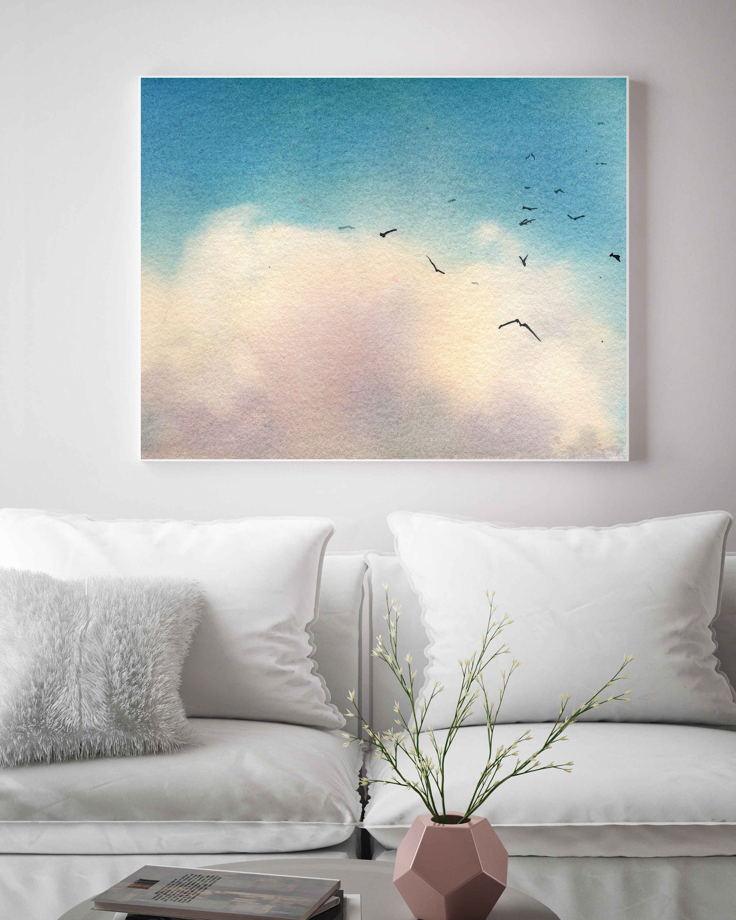 Blue Sky Wall Art Print watercolor painting of sky and Etsy