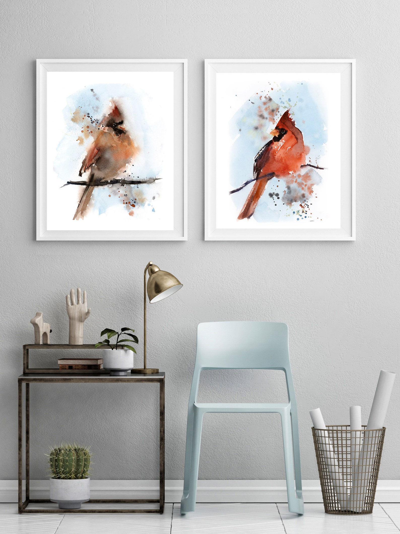 Cardinal bird Gallery Wall Set of 2 Fine art prints Northern | Etsy