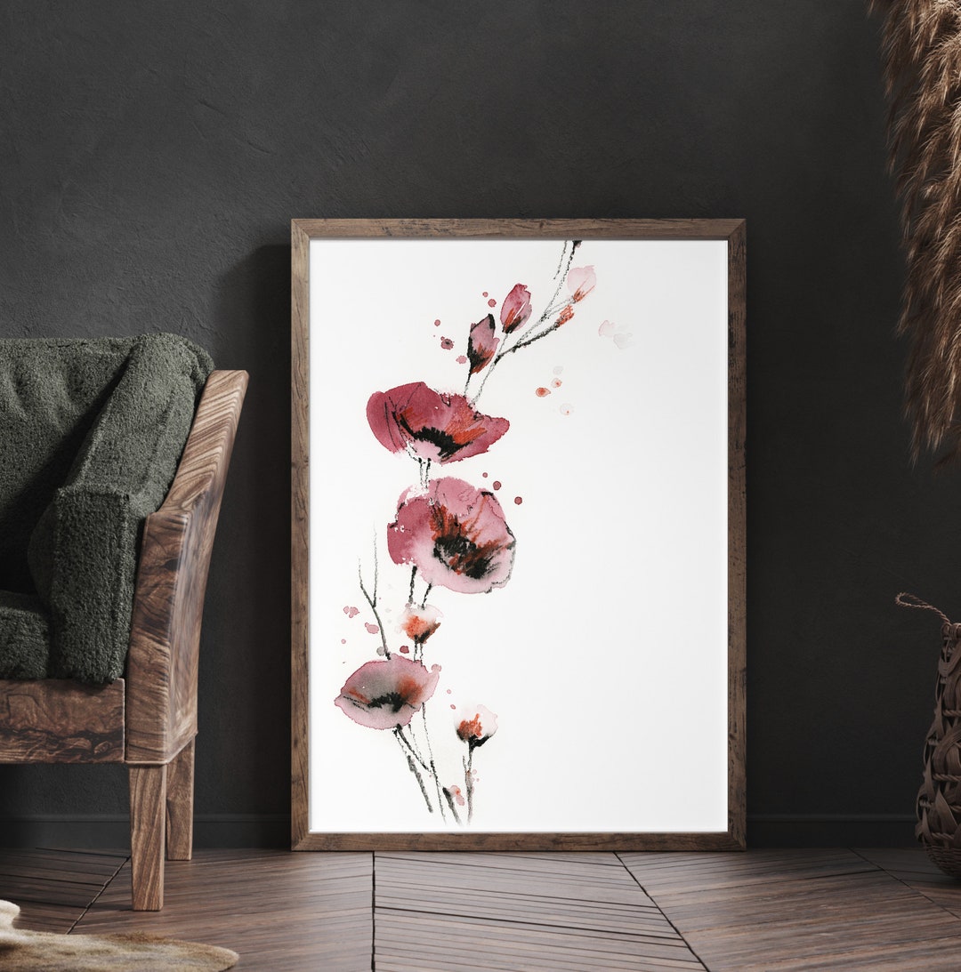 Red Poppies Painting, Flowers Art Print, Red Floral Botanical Wall ...