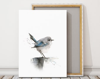 Wren Print, Bird Watercolor Painting, Grey Bird Watercolor Print, Bird Wall Art, Giclée Fine Art Print of Bird, Nursery Wall Decor, Bird Art