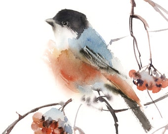 Goudvink vogel schilderij, vogel Fine Art Print, vogel aquarel print, vogel kunst, giclee print, goudvink vogel illustratie, natuur muur decor