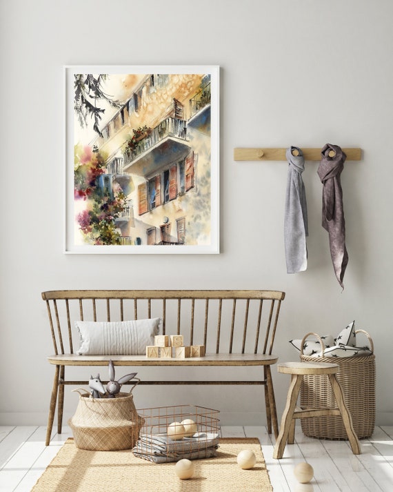 Mediterranean Balcony View on Framed Canvas Pictures Home Decoration Print