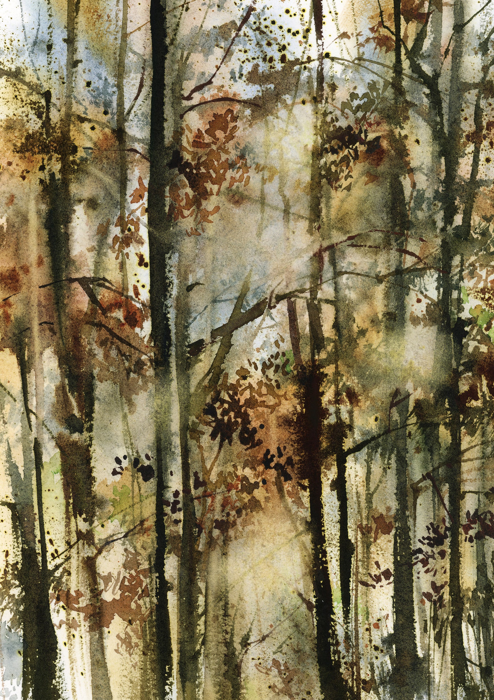 Large Size Forest Art Print, Watercolor Nature Print, Abstract Forest ...
