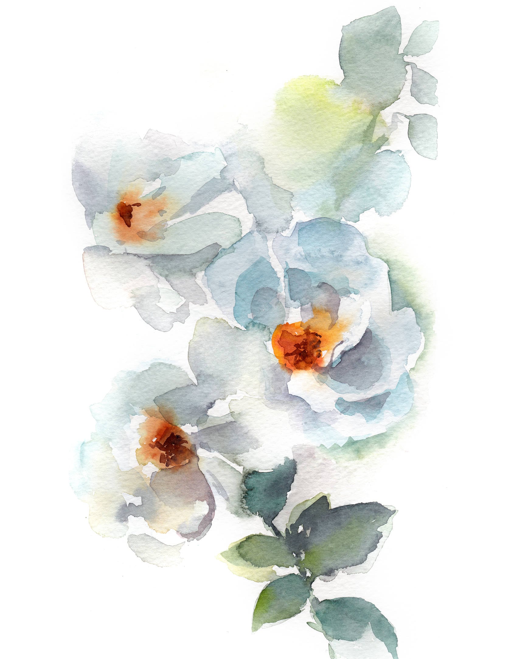 White Flowers Art Print Flowers Watercolor Painting Etsy