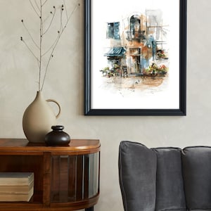 Italiaanse architectuur Fine Art Print, reizen muur decor, Italië stad scène aquarel schilderij kunst afbeelding 2