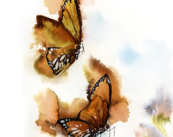 Butterflies Art Print for Wall Decor in Golden Brown Earthy Tones, Butterfly Watercolor Painting, Butterfly Art, Nature Wall Decor Art Print