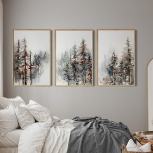 Forest 3 Prints Set, Nature Landscape Watercolor Art, Pine Trees Painting, Set of 3 Fine Art Prints, Woodland Landscape Living Room Decor image 3