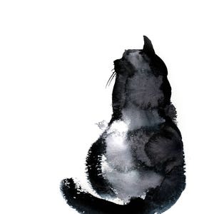 Black Cat Watercolor Painting Fine Art Print for Wall Decor