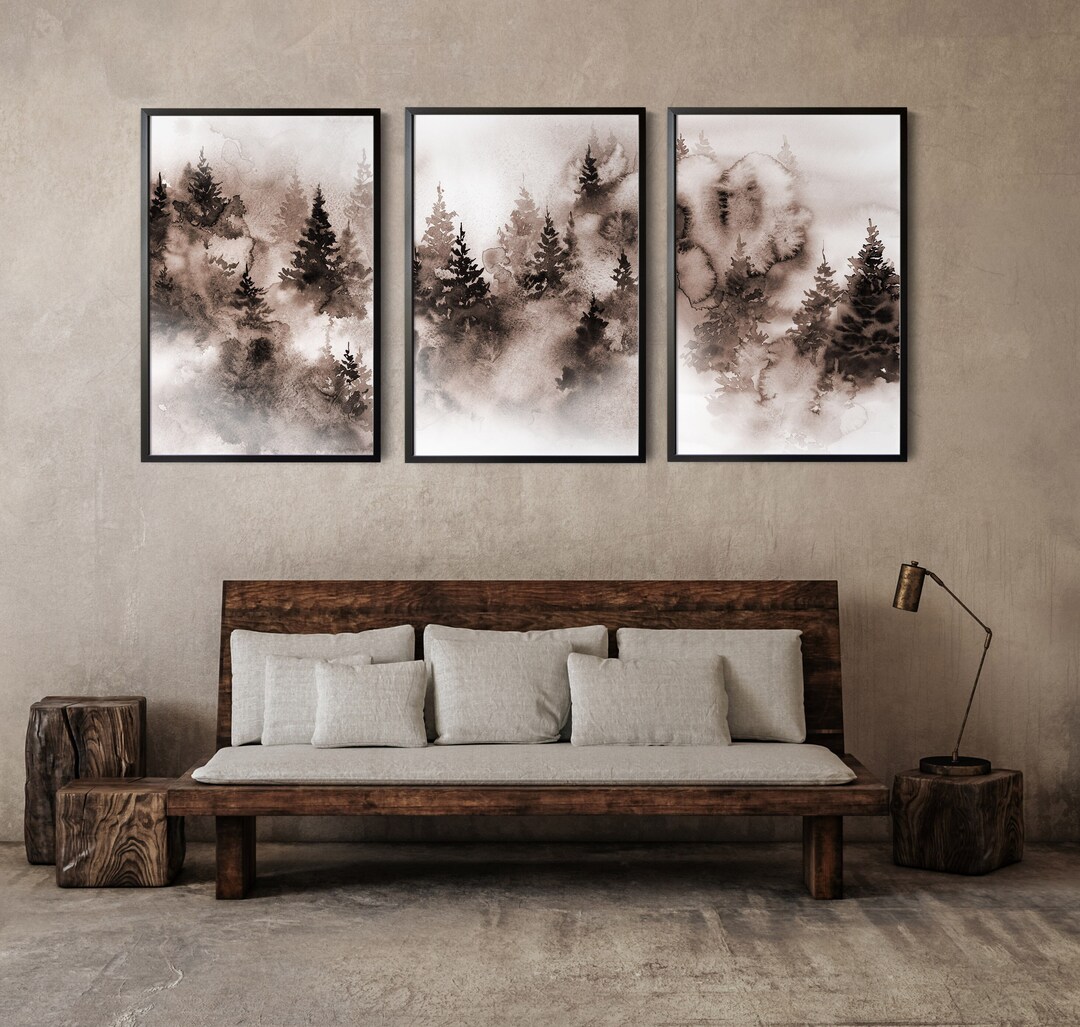 Pine Forest 3 Fine Art Prints Set Wall Decor, Landscape Paintings ...