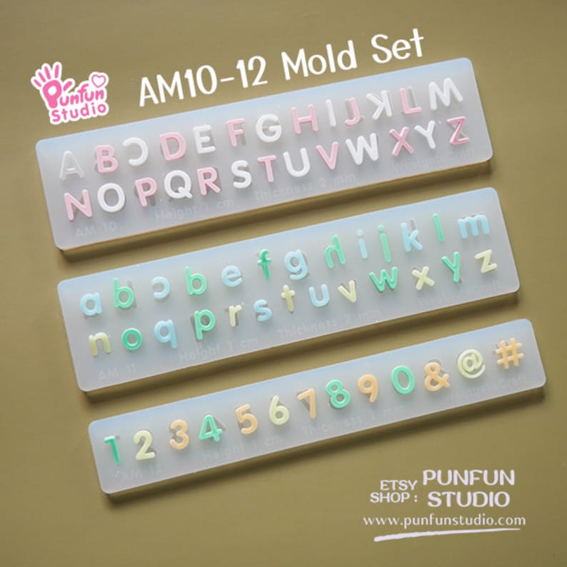 AM10-12 Mold SET / Height 0.7-1 cm Thickness 2 mm / UV Resin Mold / Alphabet Mold / Silicone Mold image 1