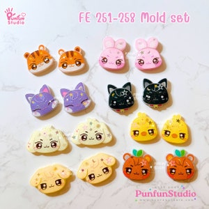 Set de moldes de animales AT FE 251-258 / Set de 8 moldes / K-POP / Molde para aretes faciales / Molde de silicona / Molde de resina UV