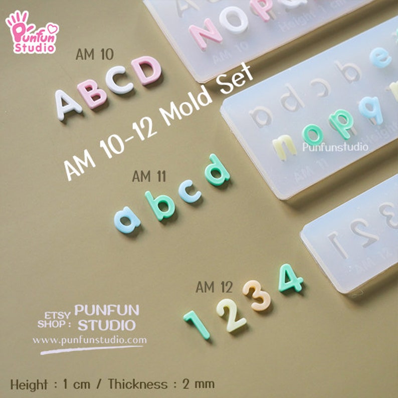 AM10-12 Mold SET / Height 0.7-1 cm Thickness 2 mm / UV Resin Mold / Alphabet Mold / Silicone Mold image 3