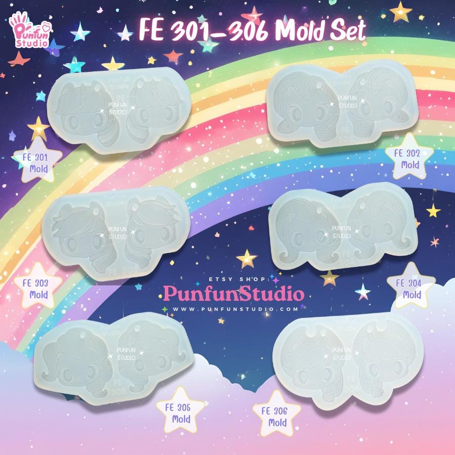 Moule pour boucles d'oreilles poney FE 301, 302, 303, 304, 305, 306 / Moule cheval mignon / Moule en silicone / Moule en résine UV