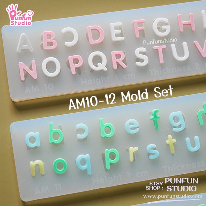 AM10-12 Mold SET / Height 0.7-1 cm Thickness 2 mm / UV Resin Mold / Alphabet Mold / Silicone Mold image 5