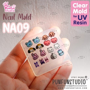 NA 09 BT21 / Nail Decoration Mold / K-POP / Clear Mold for UV Resin / Thickness 0.3 - 0.5 mm / Silicone Mold