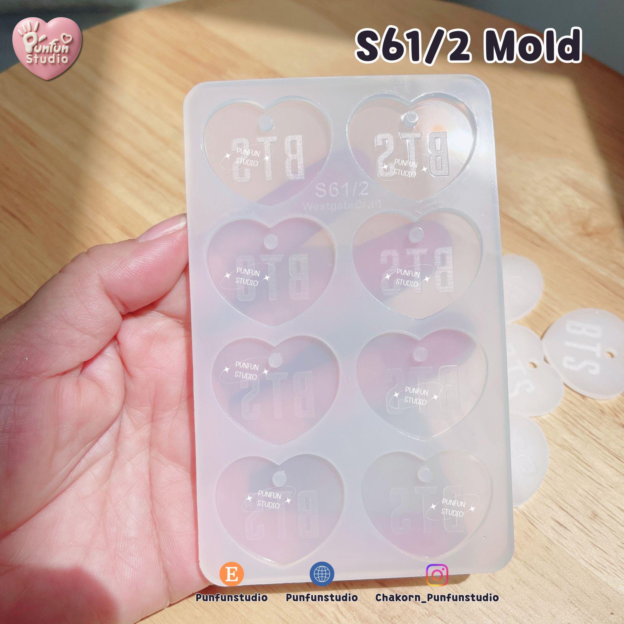 S61, S61/2 BTS Heart Name Mold / K-POP / Silicone Mold / UV Resin