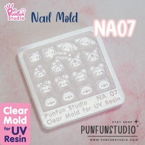 NA 07 Cutie Kitty / Nail Decoration Mold / Clear Mold for UV Resin / Thickness 0.3 - 0.5 mm / Silicone Mold