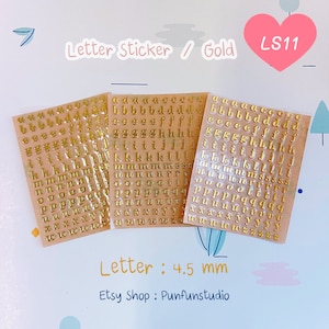 Letter Sticker LS11  a - z  / Letter 4.5 mm / 3 pieces / Gold
