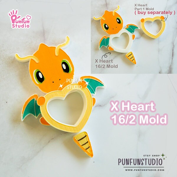 X Heart 16/2 Drago / Pokemold / Silicone Mold / Shaker Mold