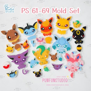 PS 61-69 Eev Evo Mold Set / 9 Molds + Free Keychain Parts / Pokemold / Silicone Mold