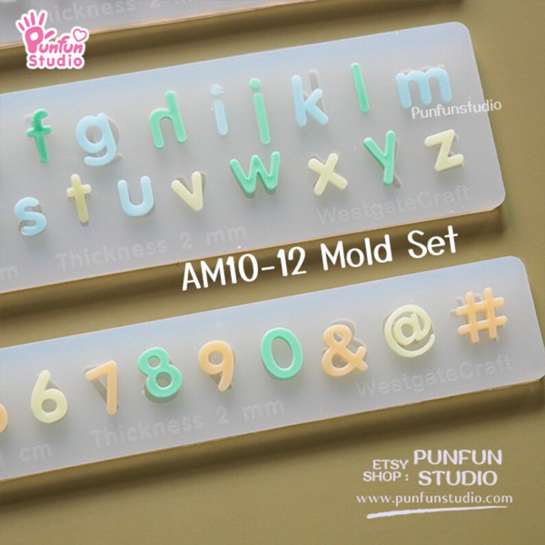 AM10-12 Mold SET / Height 0.7-1 cm Thickness 2 mm / UV Resin Mold / Alphabet Mold / Silicone Mold image 6