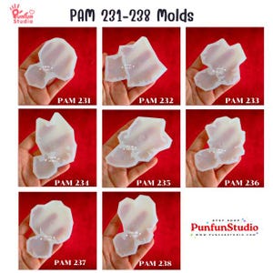 Pode incluir: Oito moldes de silicone para artesanato, numerados de PAM 231 a PAM 238. Os moldes são brancos e apresentam vários desenhos abstratos.