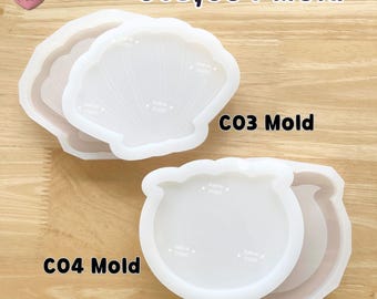 Molde para posavasos C03, C04 / Posavasos con forma de concha / Posavasos con forma de pecera / Para fondo de vidrio de hasta 6,5 x 6,5 cm / Molde de silicona