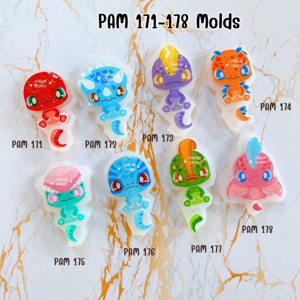 PAM 171, 172, 173, 174, 175, 176, 177, 178 Cute Dino Molds / Dinosaur / Painting Anime Mold / Silicone Mold