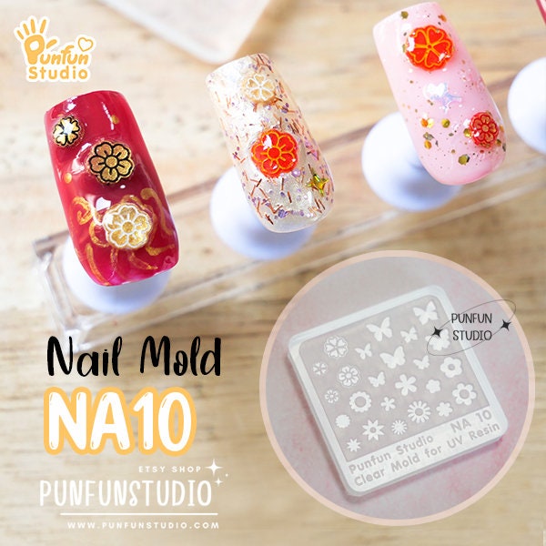 NA 10 Folower & Butterfly / Nail Decoration Mold / Clear Mold for UV Resin / Thickness 0.3 - 0.5 mm / Silicone Mold