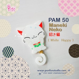 PAM 50 Witte Happy Cat / Maneki Neko / Japanse Lucky Cat / Siliconenmal