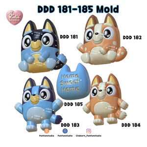 DDD 181-185 Sweet Dog Family Mold / 3D Mold / Blue / High-relief / Silicone Mold / Epoxy Resin, Plaster, Soap, Candle Mold image 2