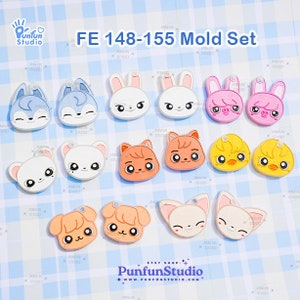 FE 148-155 Sk animal Mold Set / Set 8 Molds / K-POP / Face Earring Mold / Silicone Mold / UV Resin Mold