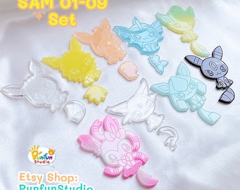 SAM 01-09 Eev Evo Mold Set / Shiny Anime Mold / 9 Molds + Glitter / Silicone Mold
