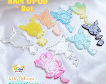 SAM 01-09 Eev Evo Mold Set / Shiny Anime Mold / 9 Molds + glitter / Silicone Mold