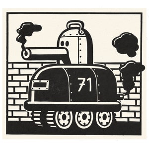 Tank, original linocut print,