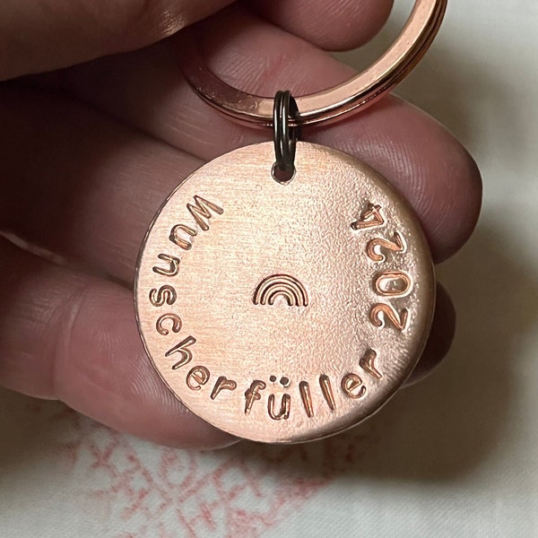 YOUR COORDINATES hand stamped on a brass keychain ring donut personalized customized pendant * your message text * handmade in Berlin