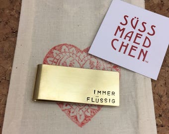Personalisierter Money Clip, handgestempelte Geldklammer mit Text nach Wunsch, Cash Card Holder individuell