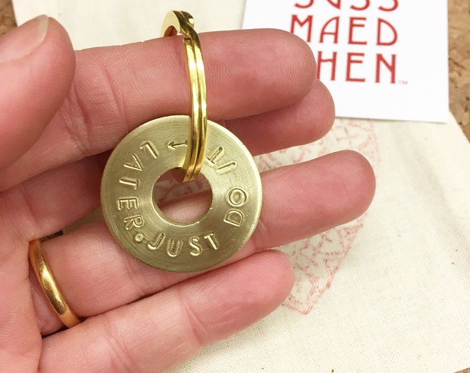 YOUR TEXT hand stamped on a brass keychain * personalized golden ring * customized pendant * your message text * handmade in Berlin