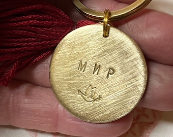 мир pendant  | hand stamped on a brass chain * world peace Russian Cyrillic dove * solidarity with Ukraine * Stop the war * golden keychain