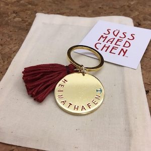 HEIMATHAFEN hand stamped keychain anchor present harbor sailer German keychain Heimat Sehnsucht ocean pendant brass