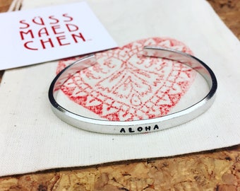 ALOHA bracelet * hand stamped unique piece * Hawaiian * thin bangle cuff