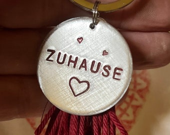 ZUHAUSE hand stamped tag with a cotton tassel | keychain for you home or daughters first apartment, home sweet home, room mate gift