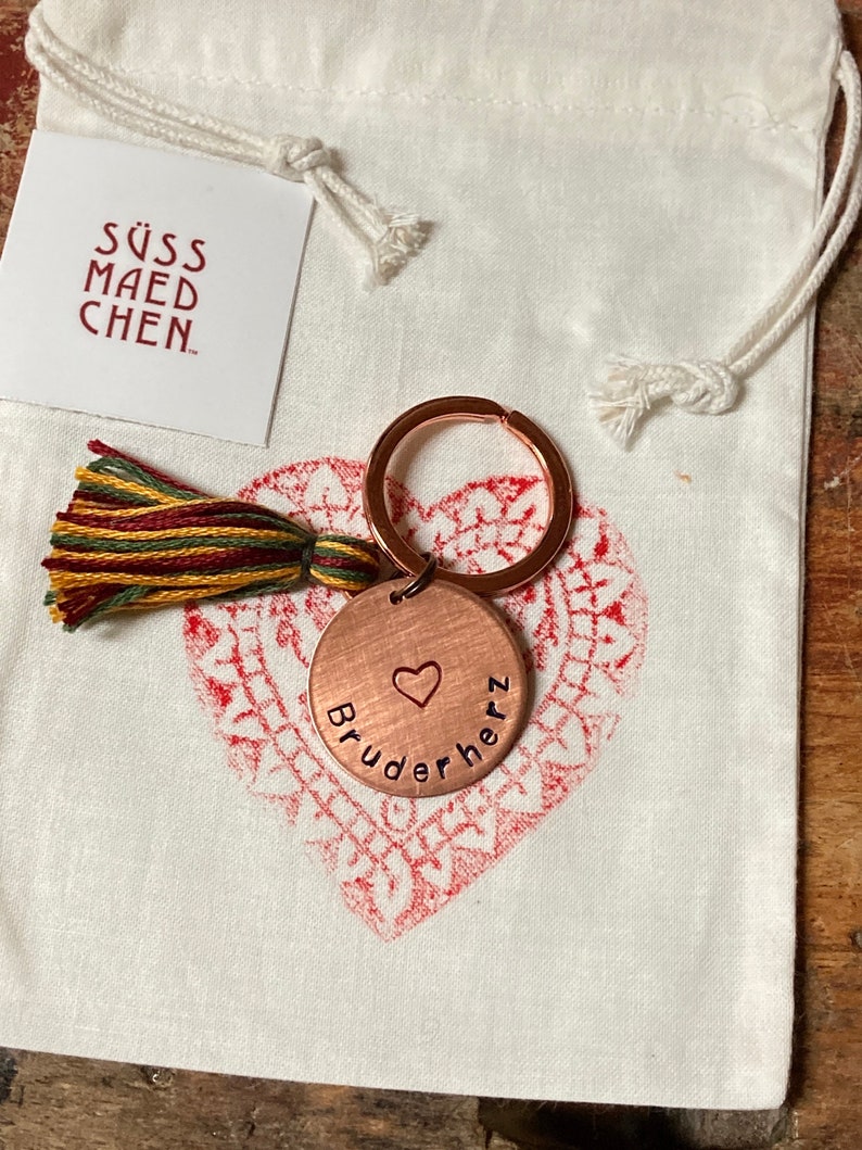best friend *BFF soul mate little big brother present BRUDERHERZ hand stamped keychain lil bro German word keychain sibling gift