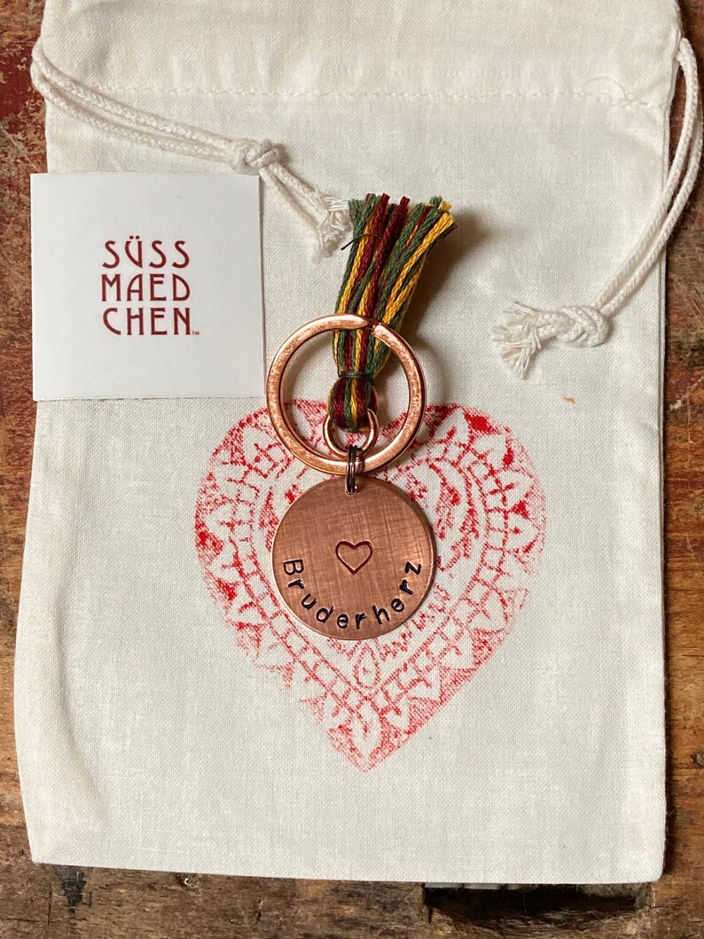 best friend *BFF soul mate little big brother present BRUDERHERZ hand stamped keychain lil bro German word keychain sibling gift