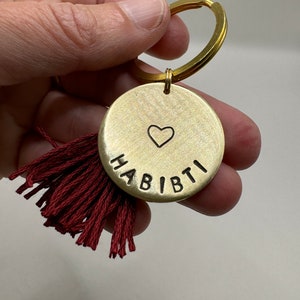 HABIBTI keychain hand stamped Arabic pendant brass Islamic love key chain Habibi female lover heart