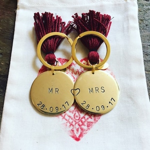Personalized Couple Keychain Set MR and MRS Wedding Gift LGBTQ Anniversary Custom Date Gift for Him and Her Handmade Keepsake