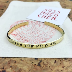 Drink the wild air Bracelet – Hand Stamped Brass Cuff | Gift for Nature Lovers | Minimalist Adventure Jewelry | Handmade in Berlin