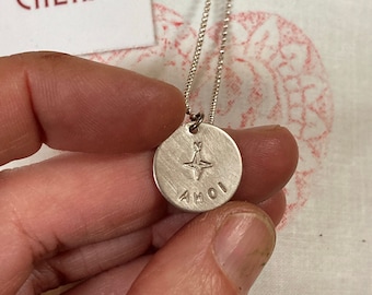 Anhänger mit Halskette Sterling Silber  AHOI Anhänger an filigraner Kette Windhose Kompass mit Schriftzug